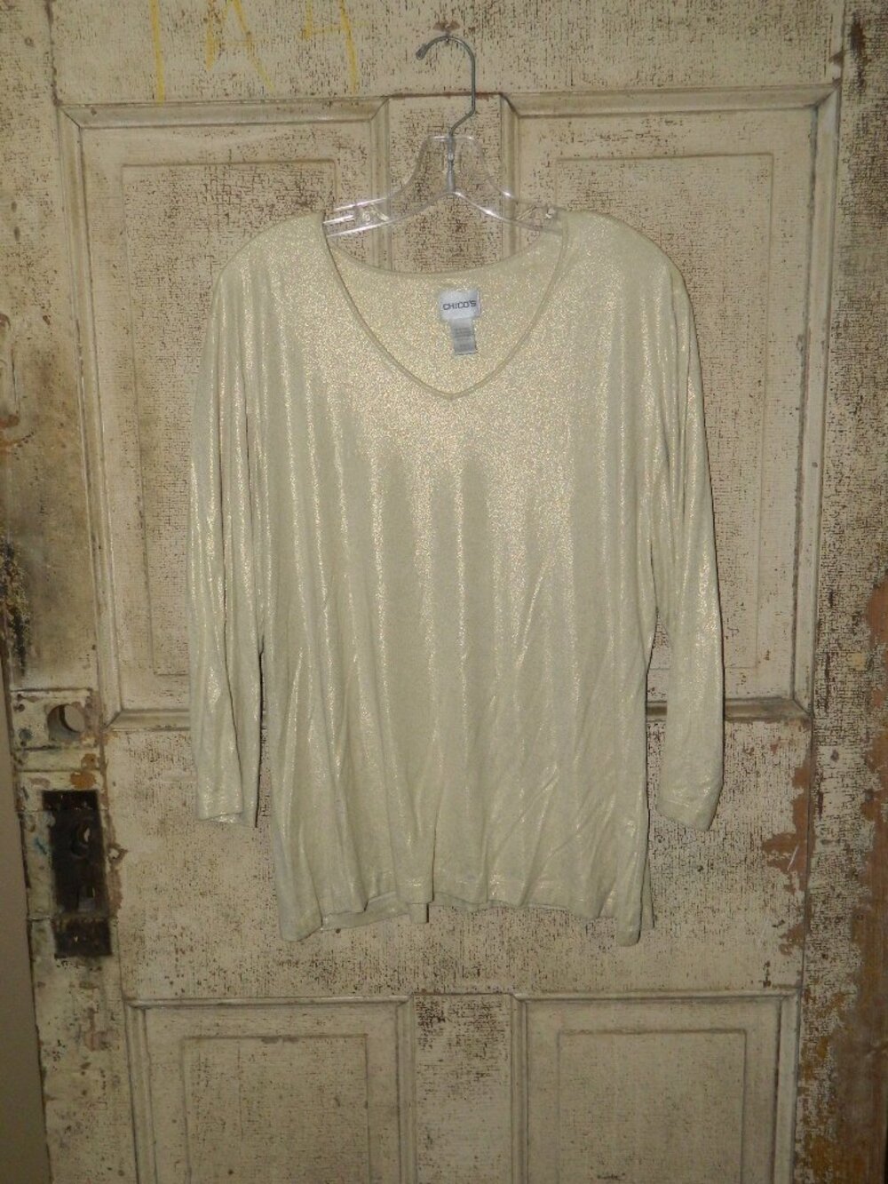Chico's Metallic V Neck Top Shirt Sz Chico 3 (X-18)